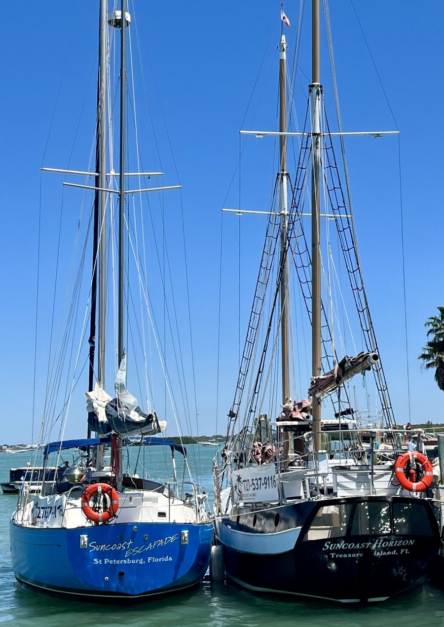 Suncoast Horizon under red sails on the Gulf of Mexico