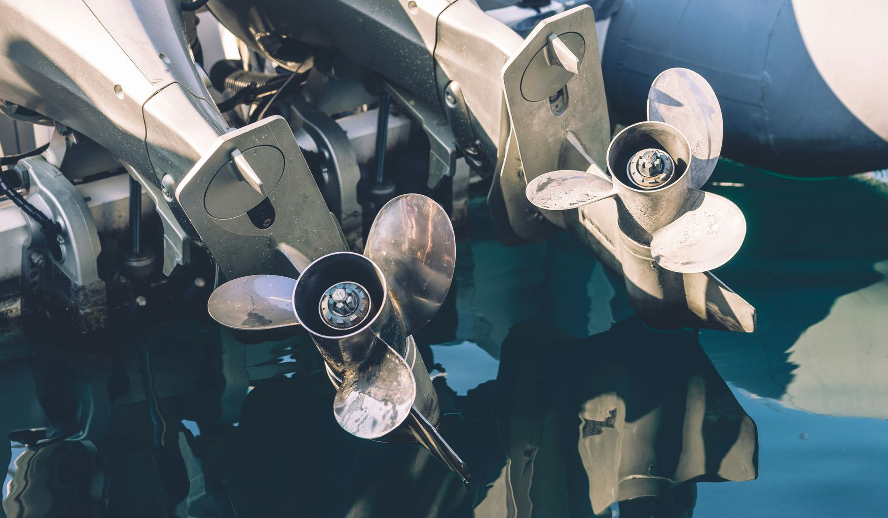 Boat propellers and running gear at the waterline